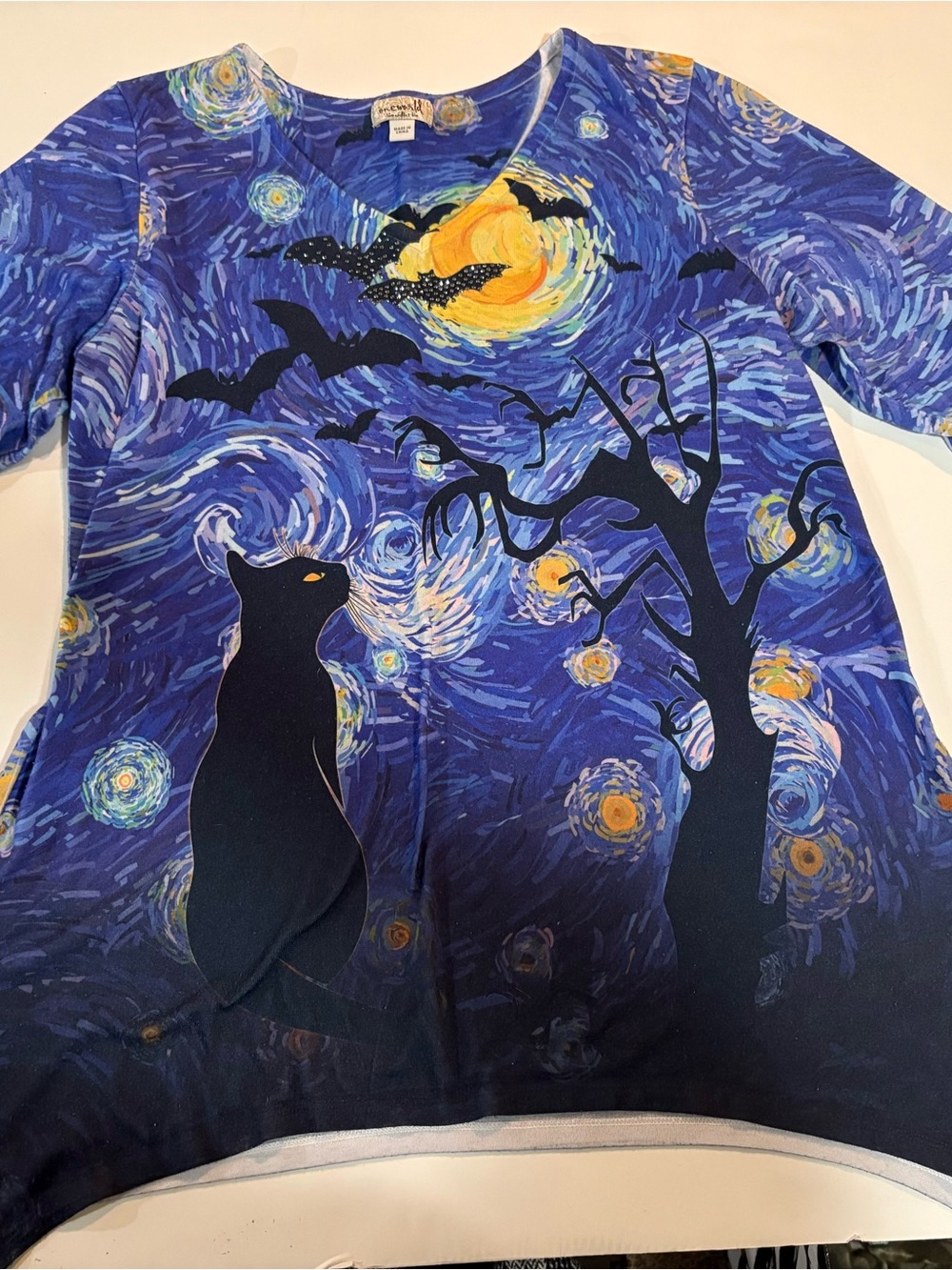 Live  and Let Live. Navy Blue Starry Night Cat Tunic